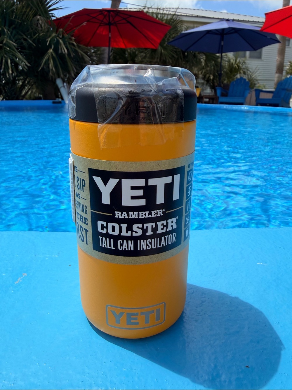 Yeti Rambler Colster Tall Can Insulator - Yellow with Black Lid